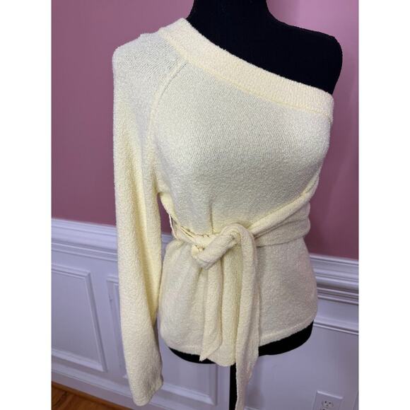 Nanushka Cleto One-Shoulder Terry Sweater in Yellow Small Knit Waist Tie Lace - Picture 5 of 5
